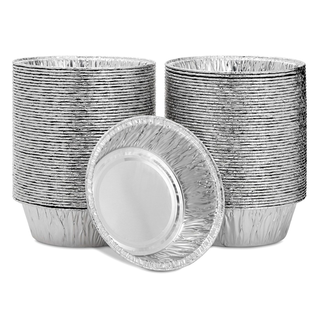 100 Pack Mini Individual Pot Pie Pans, Round Disposable Aluminum Tins for Small Business, Catering, Baking, and Cafes (5 In)
